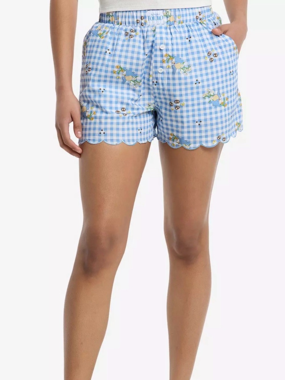 Studio Ghibli my neighbor Totoro Blue Gingham Scallop-Hem Shorts